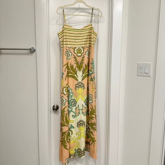 NWT La Maise Studio Lucia Linen Maxi Dress in Pink Placement Size Large - Picture 4 of 9